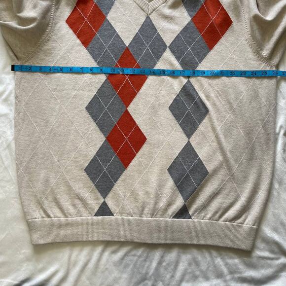 Walter Hagen Men's Cotton V Neck Geometric Sweater XL Tan Orange Gray Nice - Picture 8 of 10